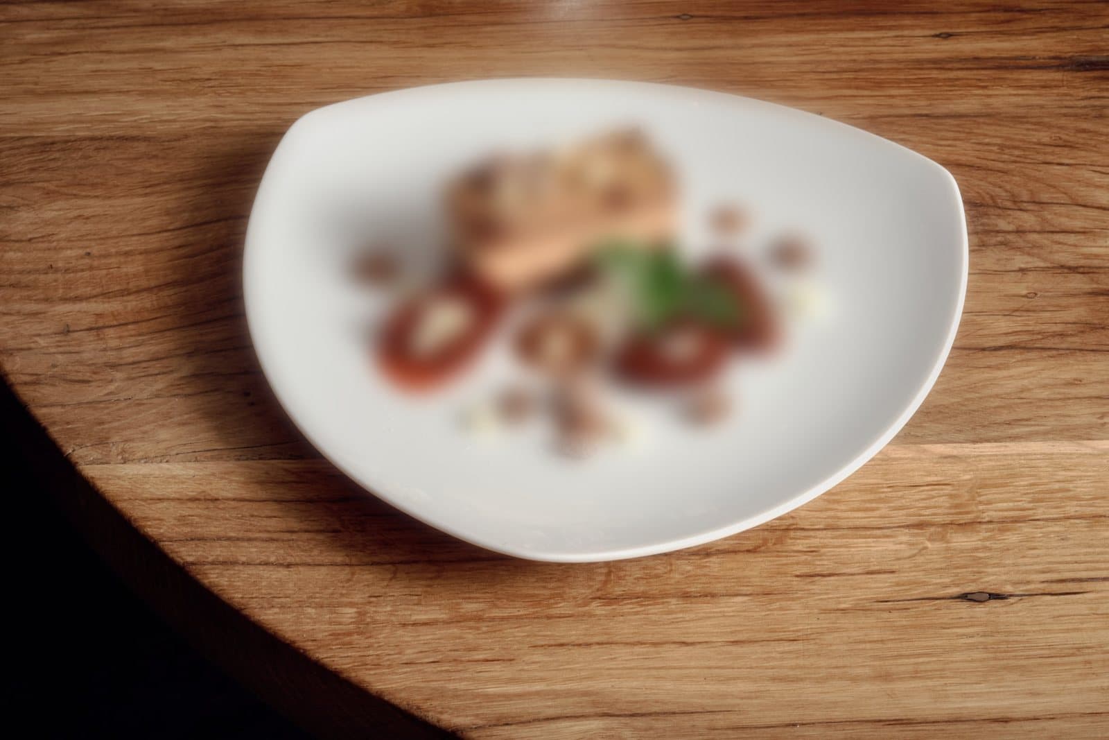 The Duck Bar dessert on the plate, softly blurred